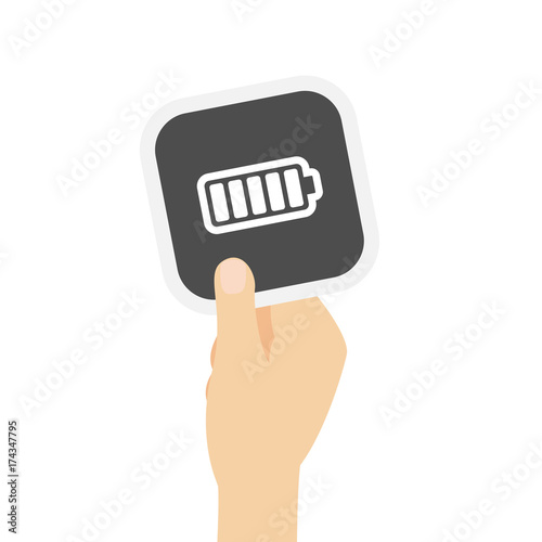 Hand hält graue Karte - Batterie - voll