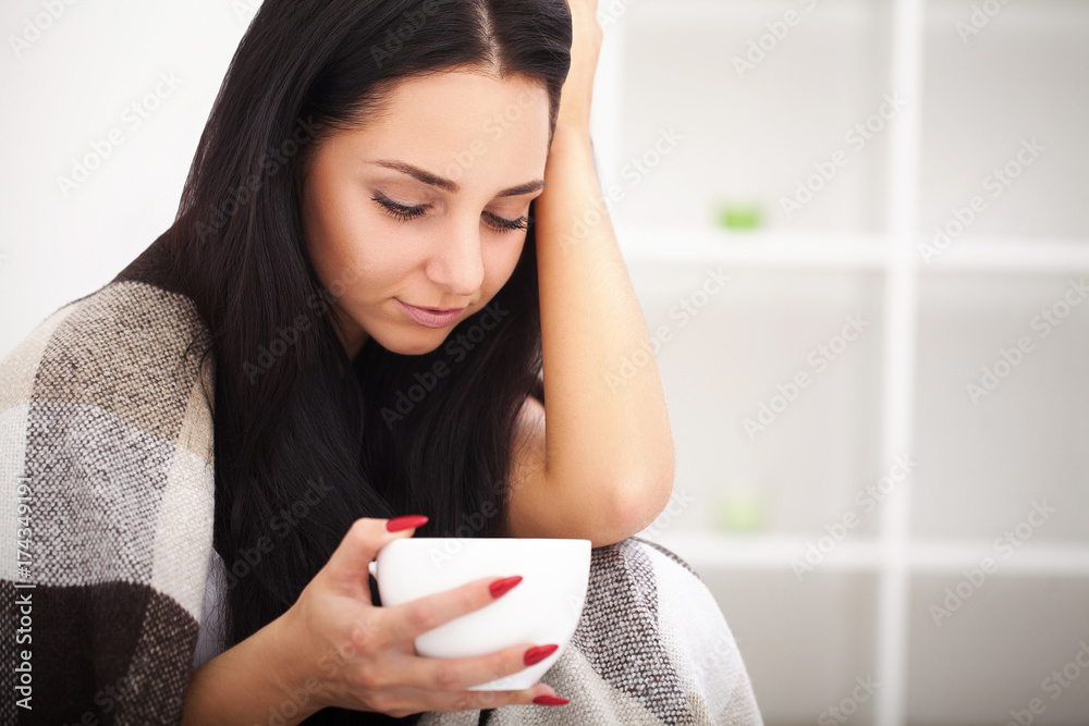 Sick Woman, Flu Woman. Caught Cold. Woman feeling cold Sick Woman, Flu Woman. Caught Cold. Woman feeling cold