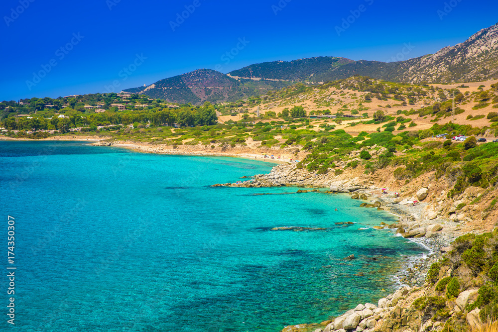 Spaggia di Genne Mari beach on Sardinia Island.