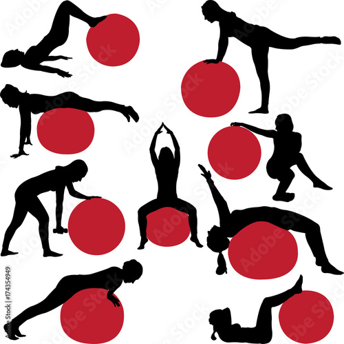 pilates women collection silhouettes - vector