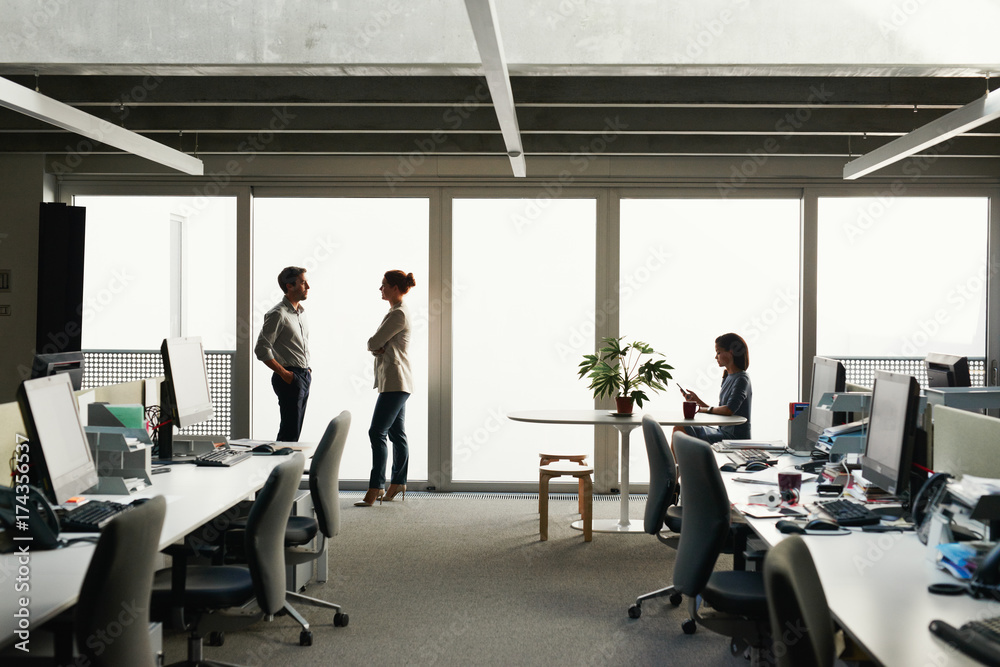 Profile silhouette of business team close to windows Profile silhouette of business team close to windows