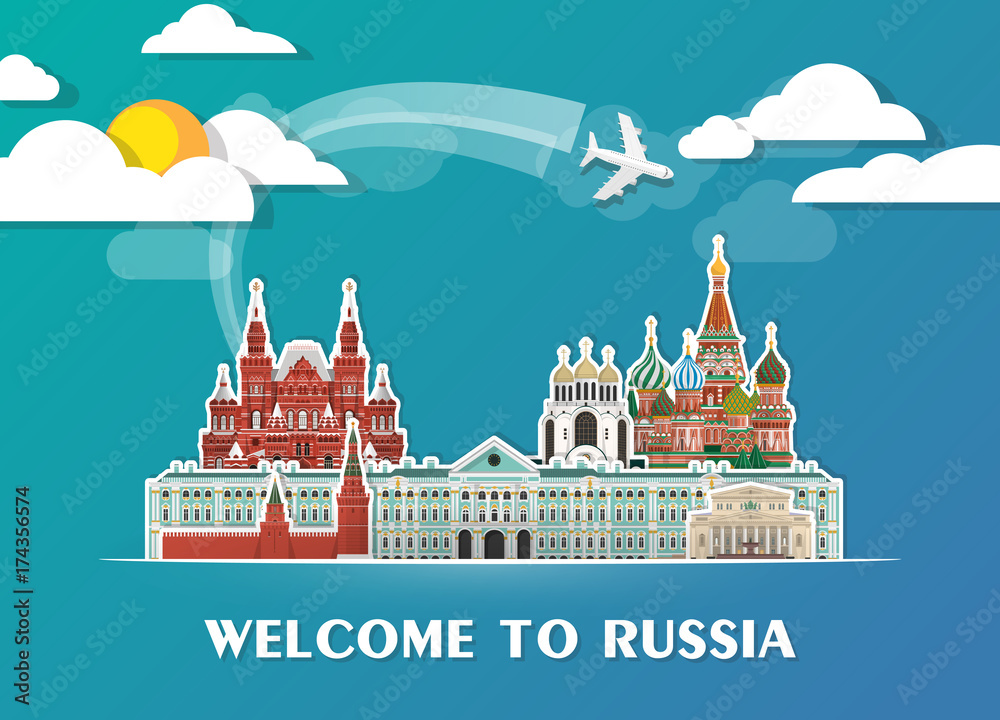 Russia Landmark Global Travel And Journey paper background. Vector Design Template.used for your advertisement, book, banner, template, travel business or presentation