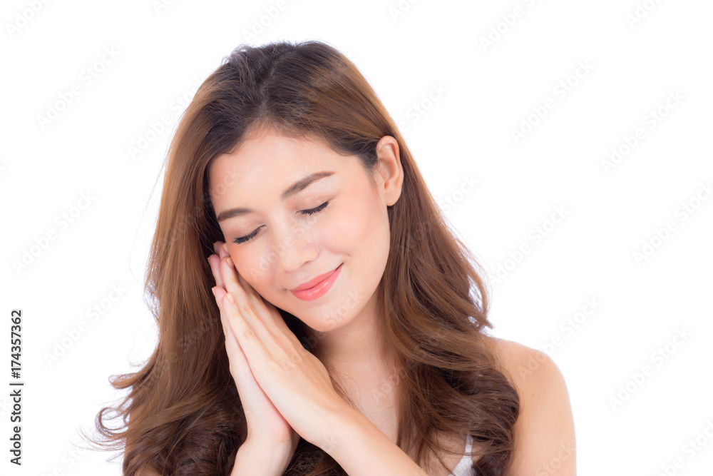 Beautiful girl with makeup, woman and skin care cosmetics concept / attractive asian girl on face isolated on white background. Beautiful girl with makeup, woman and skin care cosmetics concept / attractive asian girl on face isolated on white background.