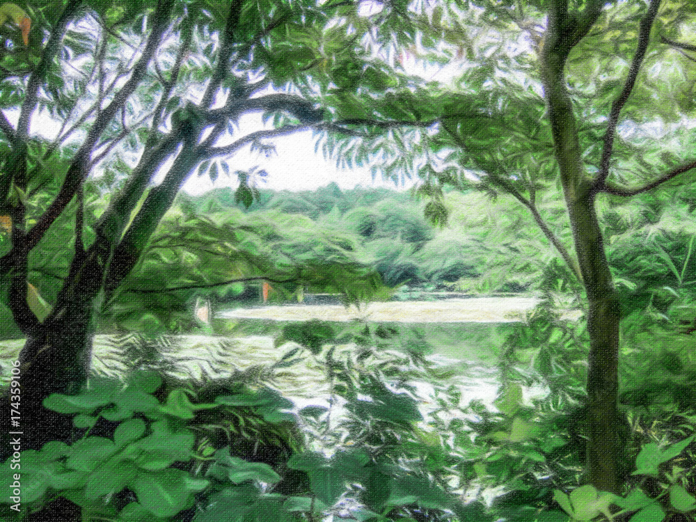 Pastel Drawing; The Japanese Garden at Ryoan-ji Temple in Kyoto, Japan
