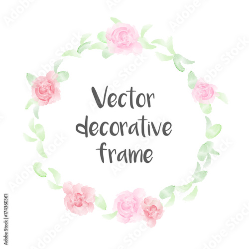 Fototapeta Naklejka Na Ścianę i Meble -  Watercolor style romantic soft vector floral frame isolated on white background