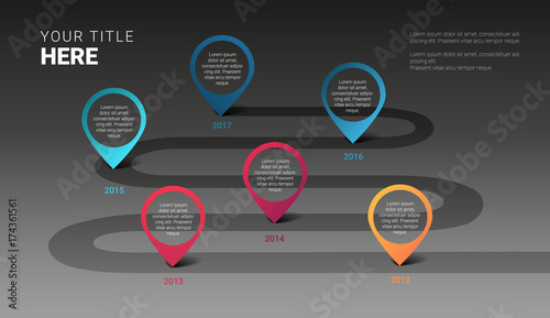 Vector modern business milestones infographic template on dark background