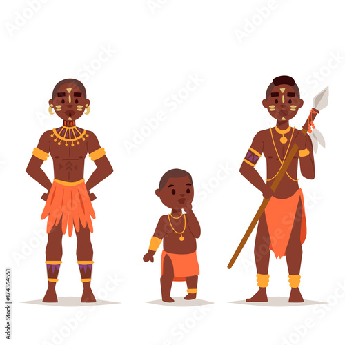 Maasai african people in traditional clothing happy person families vector illustration.