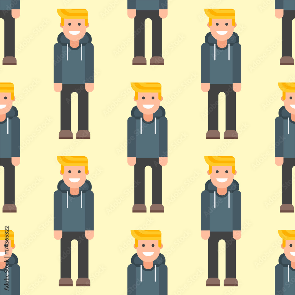 Men portrait seamless pattern friendship character team happy people young guy person vector illustration.