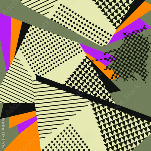 Wallpaper Mural Pop Art Abstract Geometric Collage Orange Pattern Torontodigital.ca