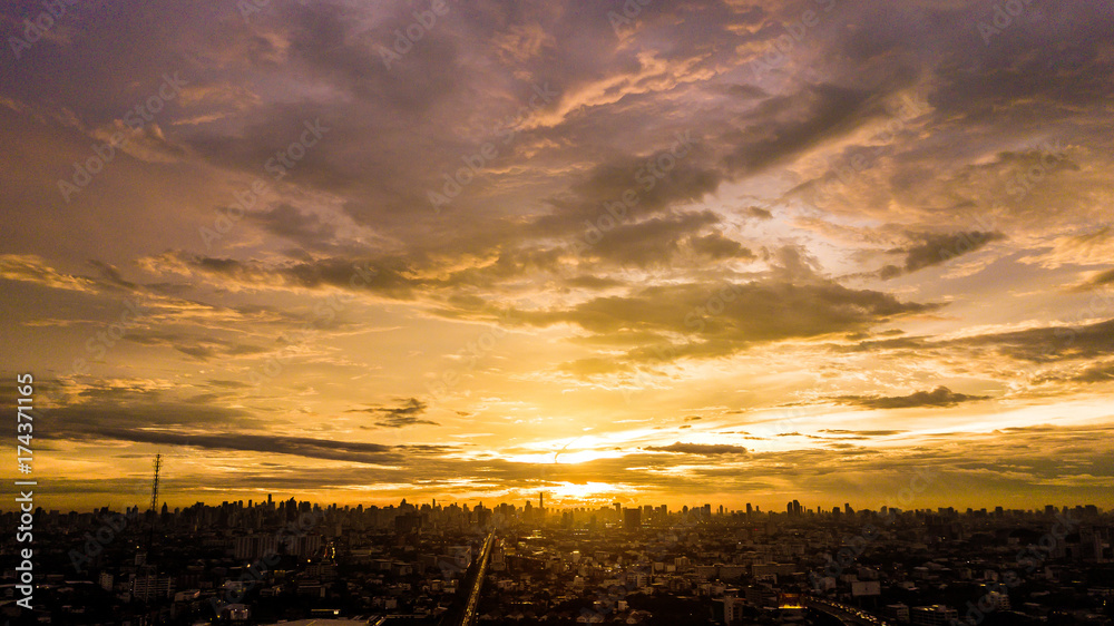 Evening cloudscape in city, Colorful sunset Evening cloudscape in city, Colorful sunset