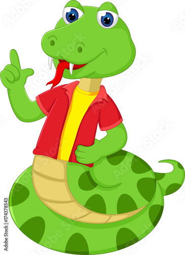 cute snake cartoon smile with pointing finger