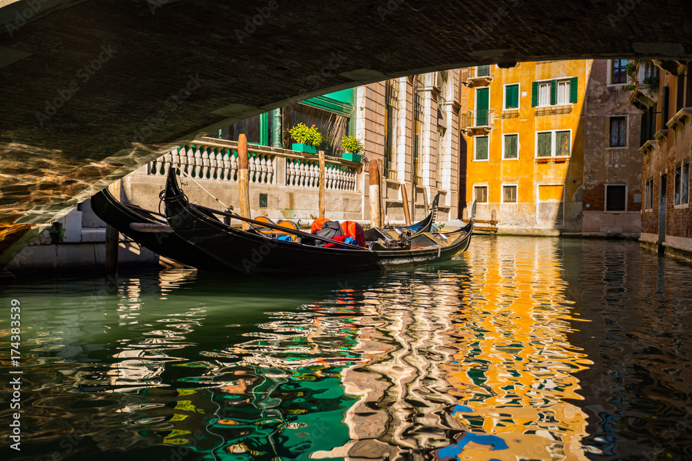 Gondolas and the ripples on the surface of canal