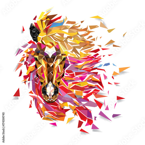 Horse Geometric pattern; Fabulous hair of horse low polygon; Vector EPS