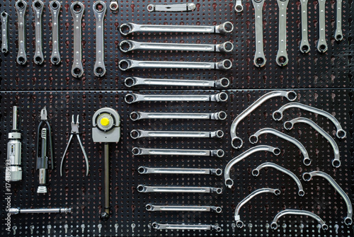 Craftsman tool service auto mechanic tools wrench,.wrench, spanner, monkey wrench, screw wrench, The image of a tool organizer, ..