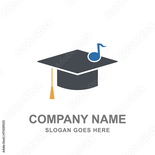 Music School College University Graduation Cap Logo Vector 