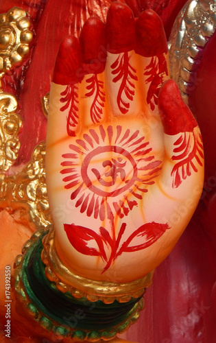   Hindu Goddess Durga blessing with right hand as per mythology