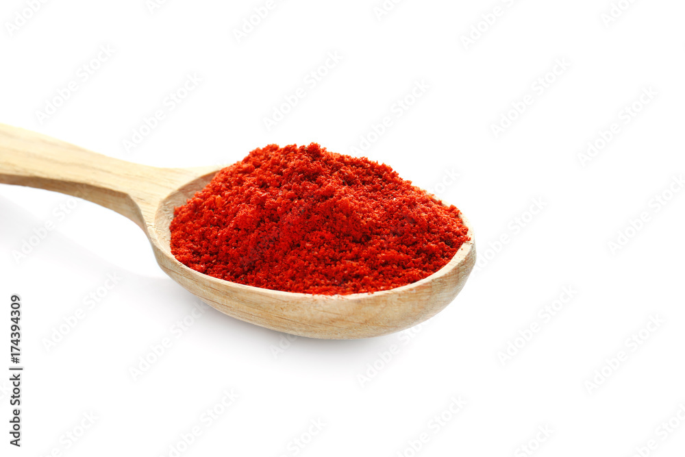Superfood powder in spoon on white background Superfood powder in spoon on white background