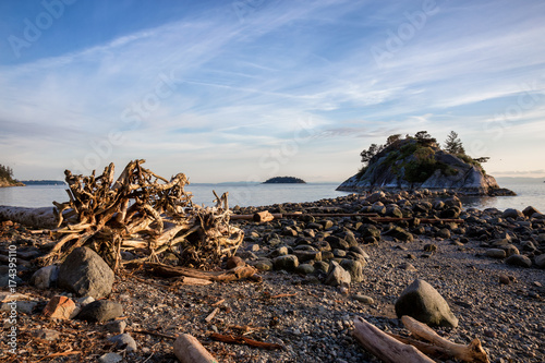 Beautiful nature landscape picture of Whytecliff Park during a sunny summer evening. Picture taken in Horseshoe Bay, West Vancouver, BC, Canada.