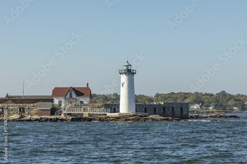 Portsmouth Harbor Lighthouse and Fort Constitution State Historic Site view in summer, New Hampshire, USA