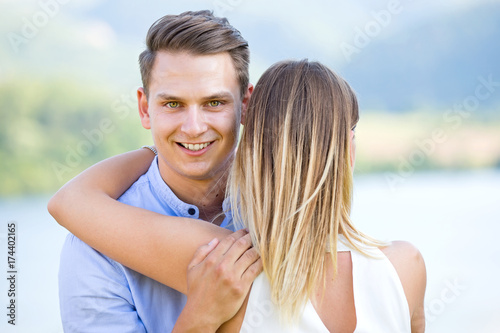 Beautiful couple cuggling outdoor