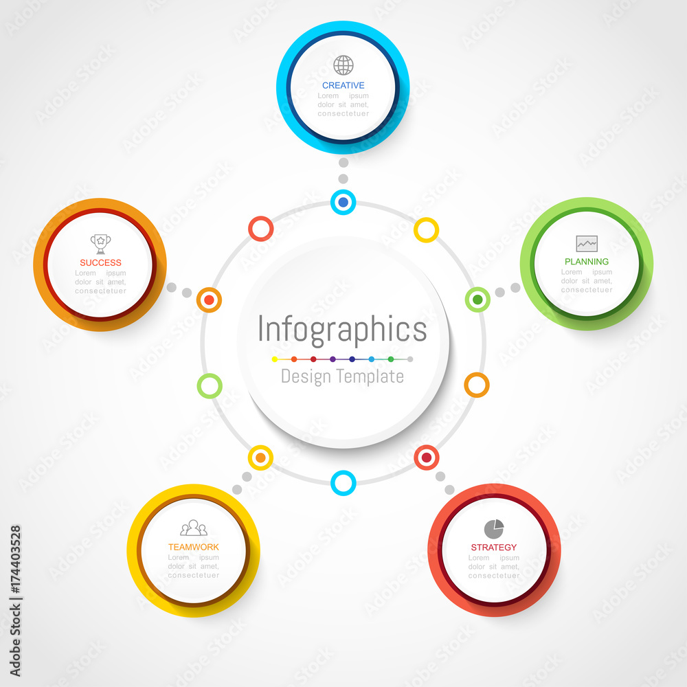 Infographic design elements for your business data with 5 options, parts, steps, timelines or processes, Circle round concept. Vector Illustration.