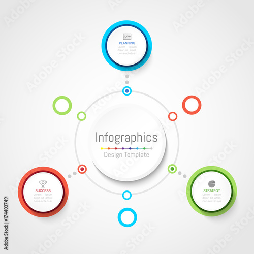 Infographic design elements for your business data with 3 options, parts, steps, timelines or processes, Circle round concept. Vector Illustration.