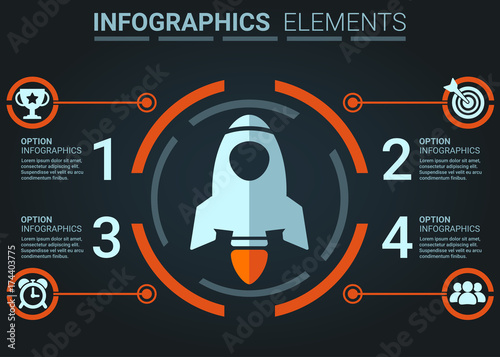 INFOGRAPHICS element abstract design startup rocket top four concept template