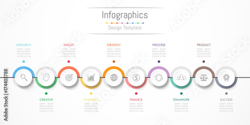 Infographic design elements for your business data with 10 options, parts, steps, timelines or processes. Vector Illustration.