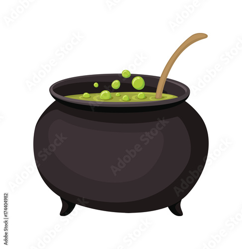 Cauldron with elixir isolated icon. Wizard and magic tricks vector illustration in cartoon style.