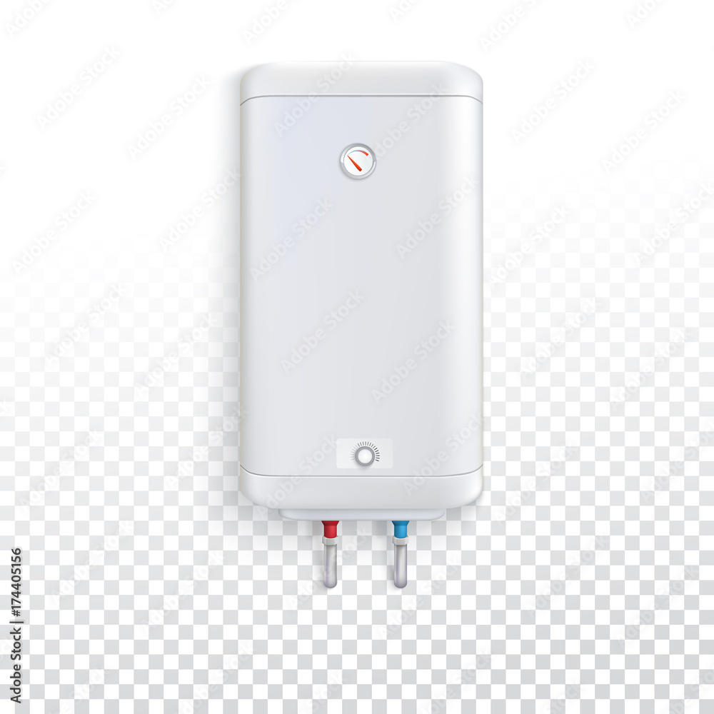 White electric water heater with controller and indicator of the heating water on transparent background. 3D illustration White electric water heater with controller and indicator of the heating water on transparent background. 3D illustration