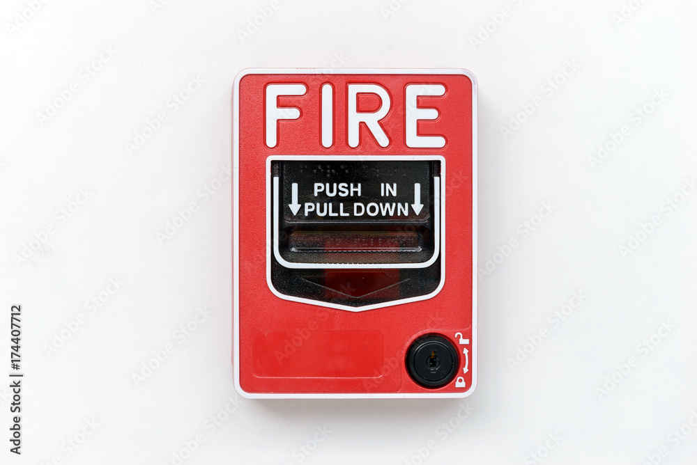 Fire alarm switch box on white wall for warning Stock-Foto | Adobe Stock