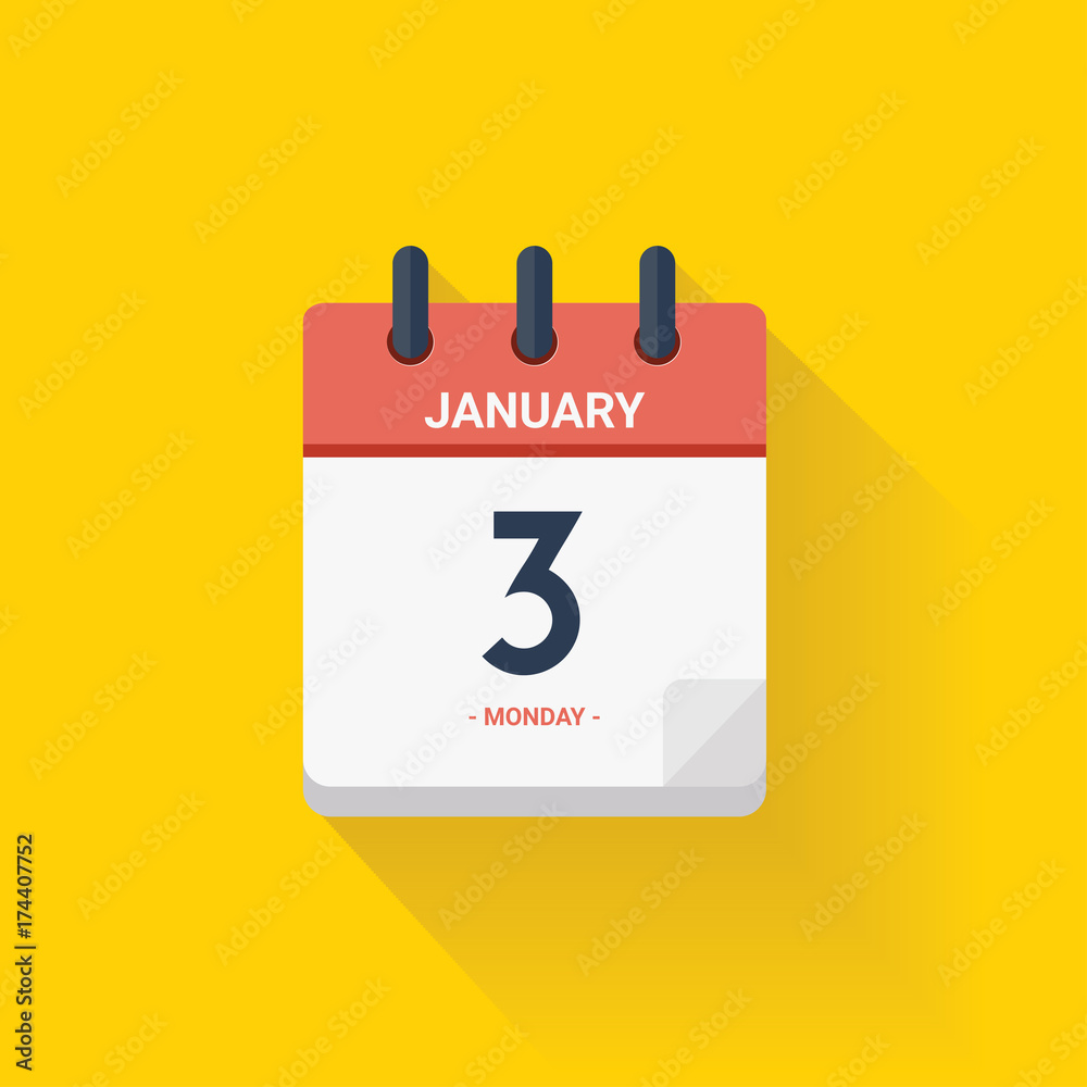 Day calendar with date January 3, 2017. Vector illustration Day calendar with date January 3, 2017. Vector illustration