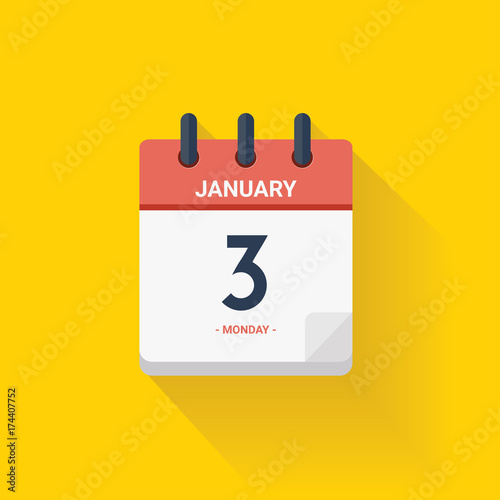 Day calendar with date January 3, 2017. Vector illustration