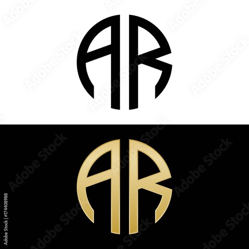 ar initial logo circle shape vector black and gold