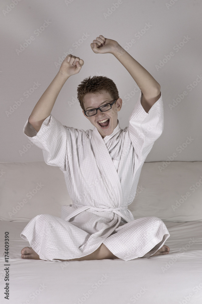 Teen Boy in Bathrobe Teen Boy in Bathrobe