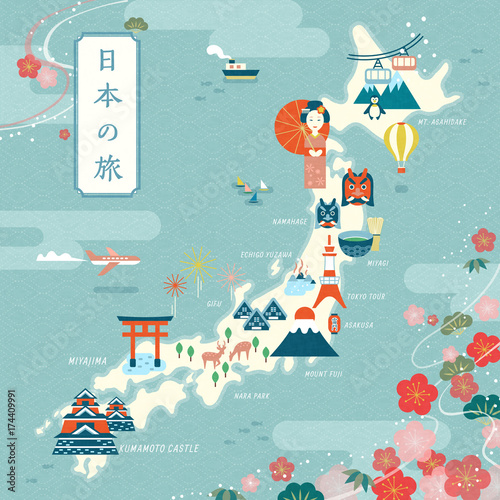 Fototapeta Elegancka mapa podróży do Japonii