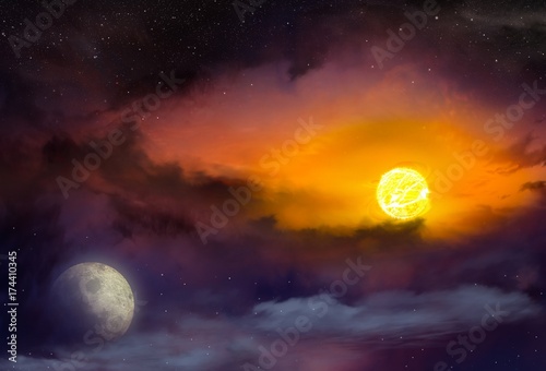 Tablou pe pânză Red sunset and moon