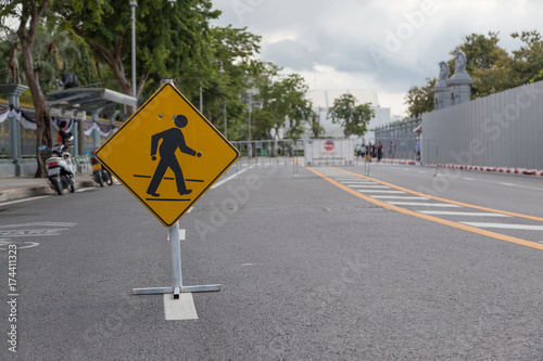 big pedestrian crossing sign taken at parking lot.in thailand