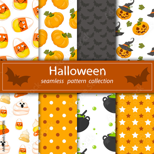 Set paintings on a hilarious Halloween . Eight seamless fabrics under the clipping Maski.