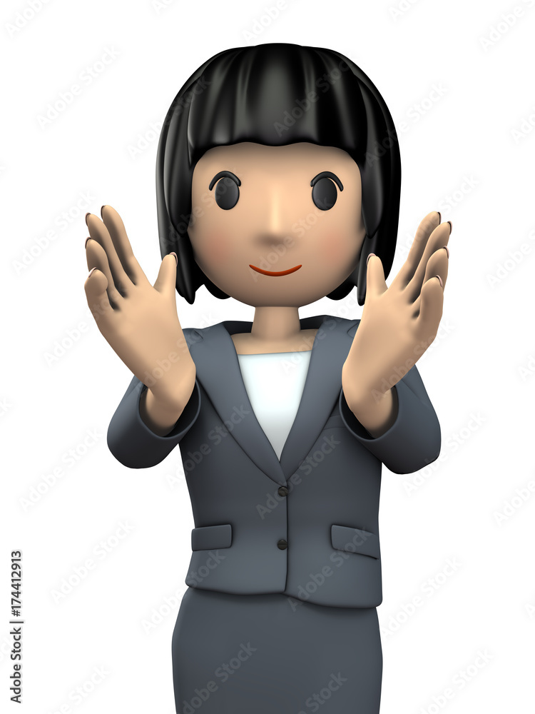 声をかけるスーツ姿の女性 声をかけるスーツ姿の女性