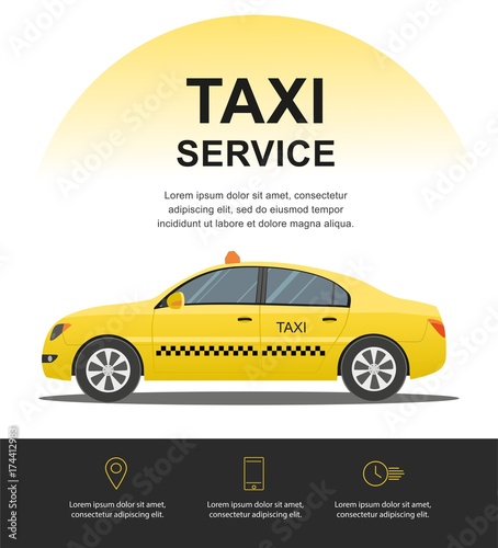 Taxi service concept. Vector banner, poster or flyer background template. illustration.