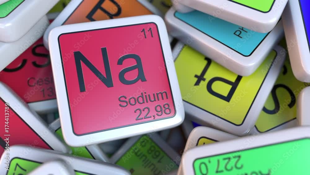 Sodium block on the pile of periodic table of the chemical elements
