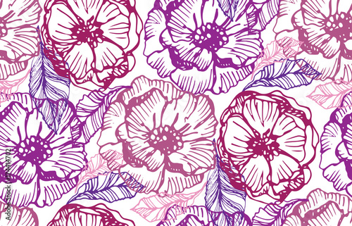 lower set  highly detailed hand drawn flowers and leaves. Vector illustration
