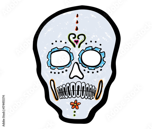 Totenkopf – mexikanisches Totenfest / Kreidezeichnung, Vektor, freigestellt