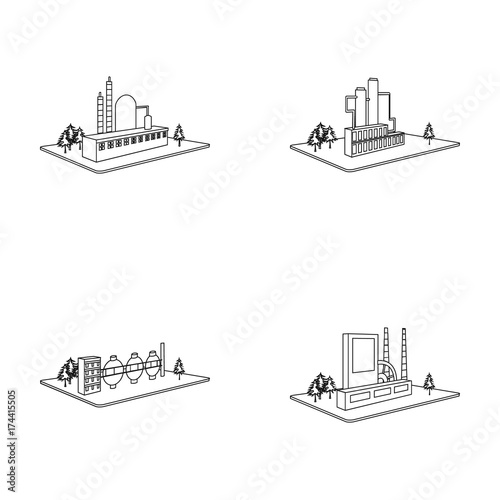 Processing factory,metallurgical plant. Factory and industry set collection icons in outline style isometric vector symbol stock illustration web.