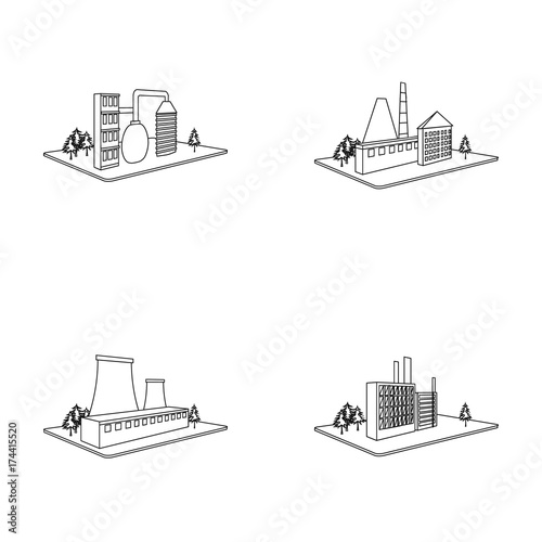 Processing factory,metallurgical plant. Factory and industry set collection icons in outline style isometric vector symbol stock illustration web.