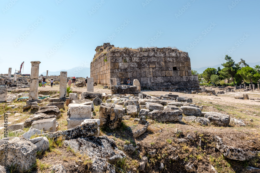 Ancient ruins in Hierapolis, Pamukkale, Turkey. UNESCO World Heritage.25 August 2017
