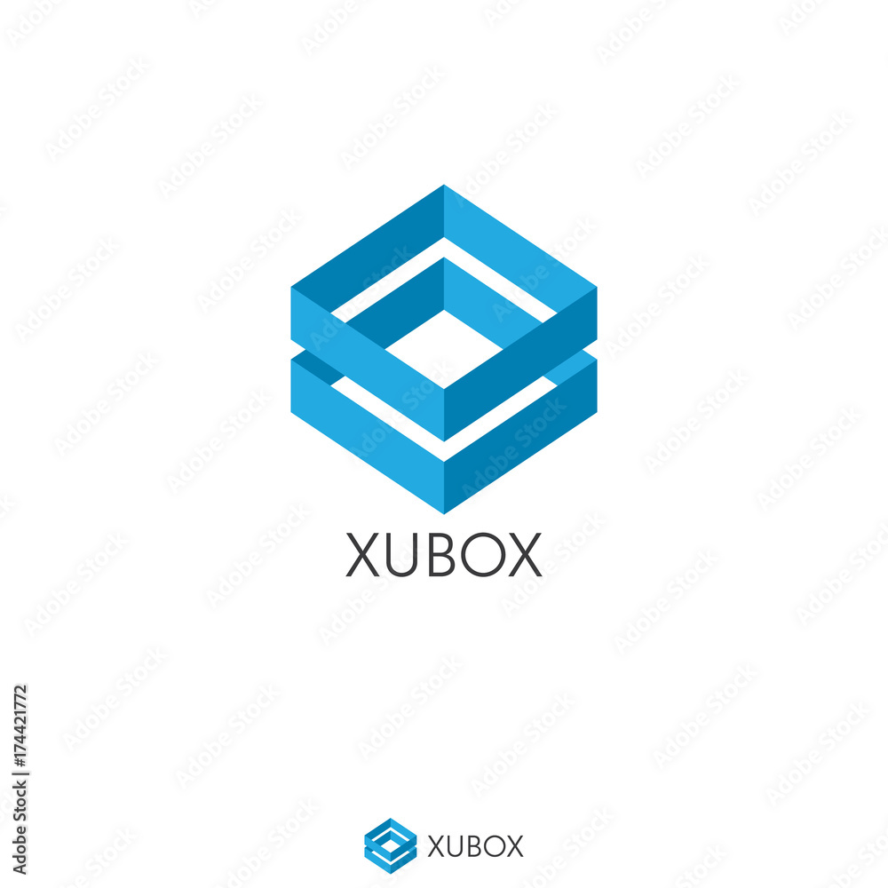 simple dual blue box logo concept. double shape. Logo Template with