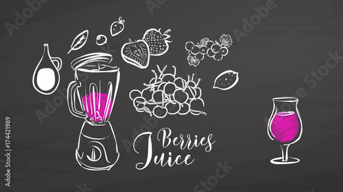 Berries juice drawing on chalkboard