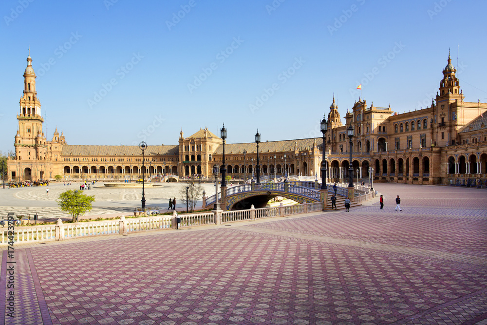 A beautiful view of Spanish Square, Plaza de Espana, in Seville